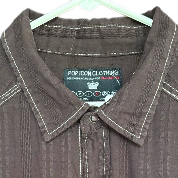 Pop Icon Shirt Mens XL Western Pearl Snaps Blue 100% Cotton Long Sleeve Detail - Picture 13 of 13